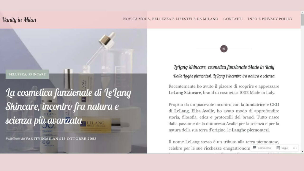 Vanity in Milan - LeLang Skincare, cosmetica funzionale Made in Italy Dalle Laghe piemontesi, LeLang è incontro tra natura e scienza