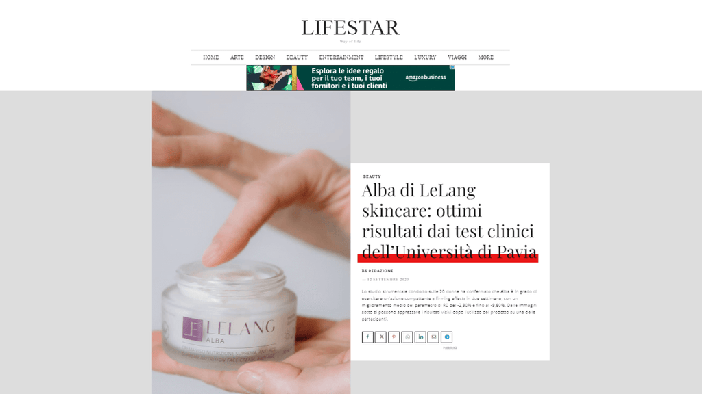 Lifestar - Alba di LeLang skincare: ottimi risultati dai test clinici dell’Università di Pavia