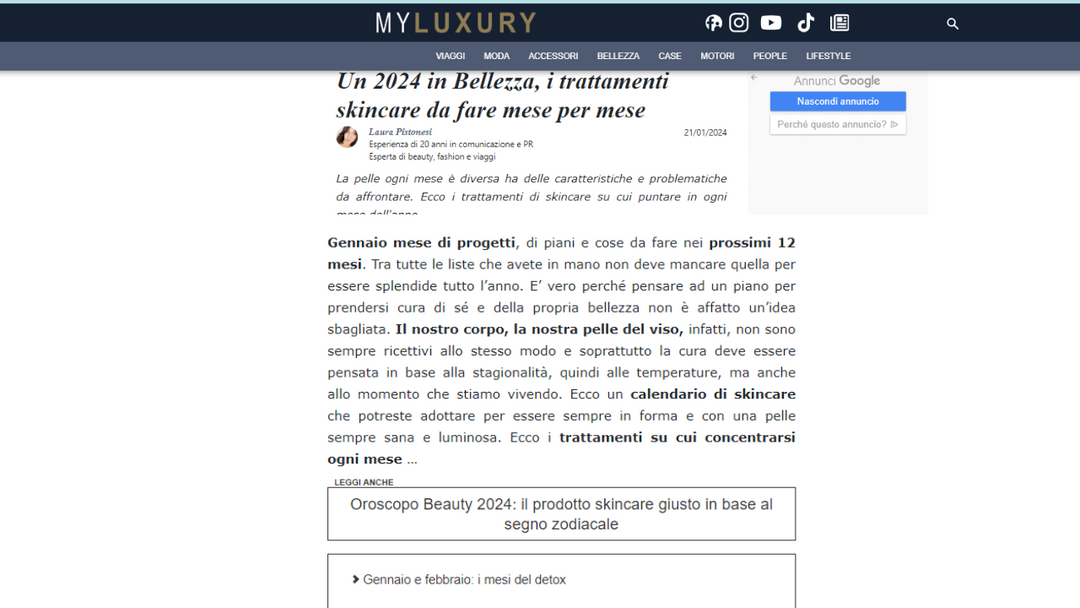 My Luxyry - Un 2024 in Bellezza, i trattamenti skincare da fare mese per mese