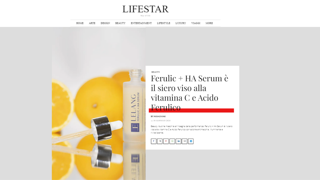 Lifestar - Ferulic + HA Serum è il siero viso alla vitamina C e Acido Ferulico