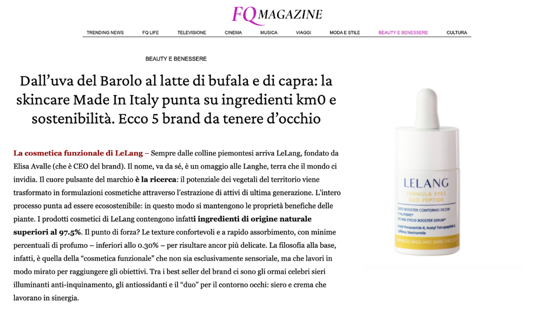 Il Fatto Quotidiano - Dall’uva del Barolo al latte di bufala e di capra: la skincare Made In Italy punta su ingredienti km0 e sostenibilità. Ecco 5 brand da tenere d’occhio