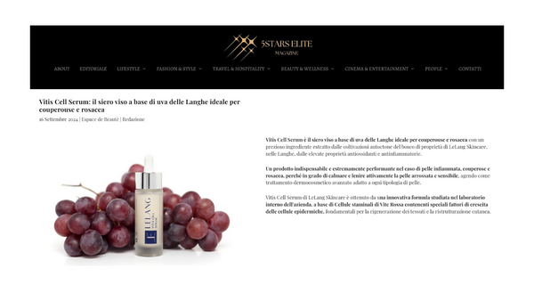 5 Stars Èlite Magazine - Vitis Cell Serum: the face serum based on Langhe grapes ideal for couperose and rosacea