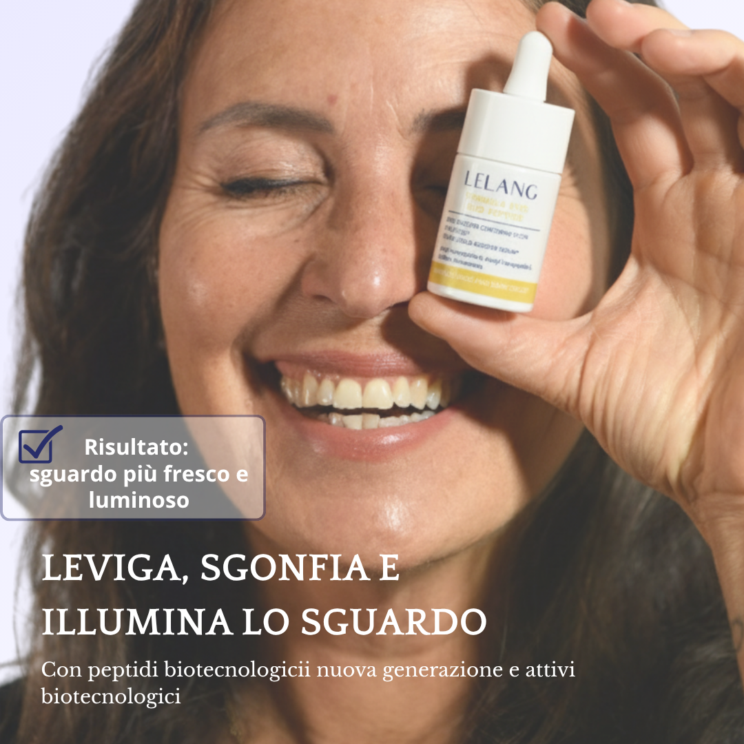 Donna con Formula Eyes LeLang: contorno occhi che leviga, sgonfia e illumina