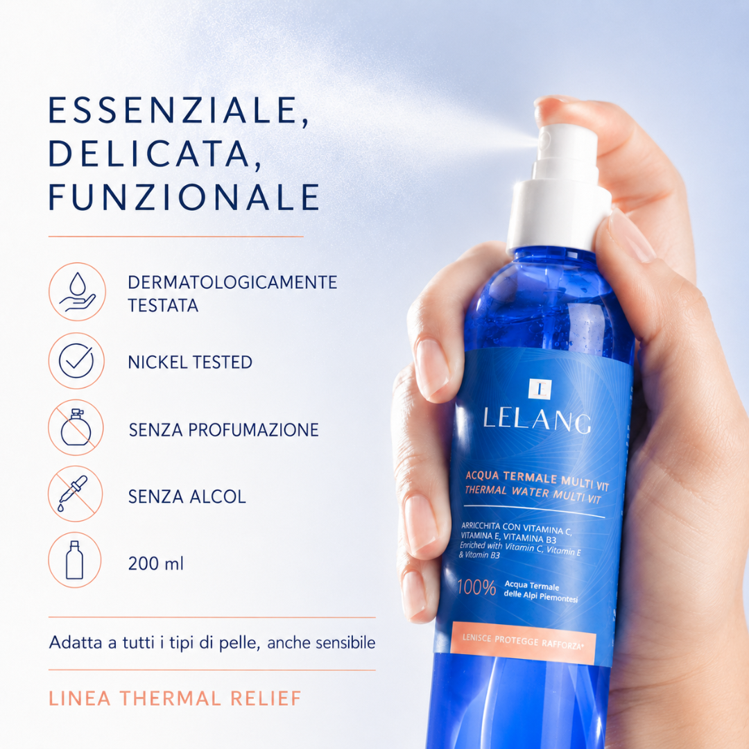 LeLang Acqua Termale Multi Vit spray 200 ml – dermatologicamente testata, nickel tested, senza profumazione e senza alcol, adatta a tutti i tipi di pelle, Linea Thermal Relief