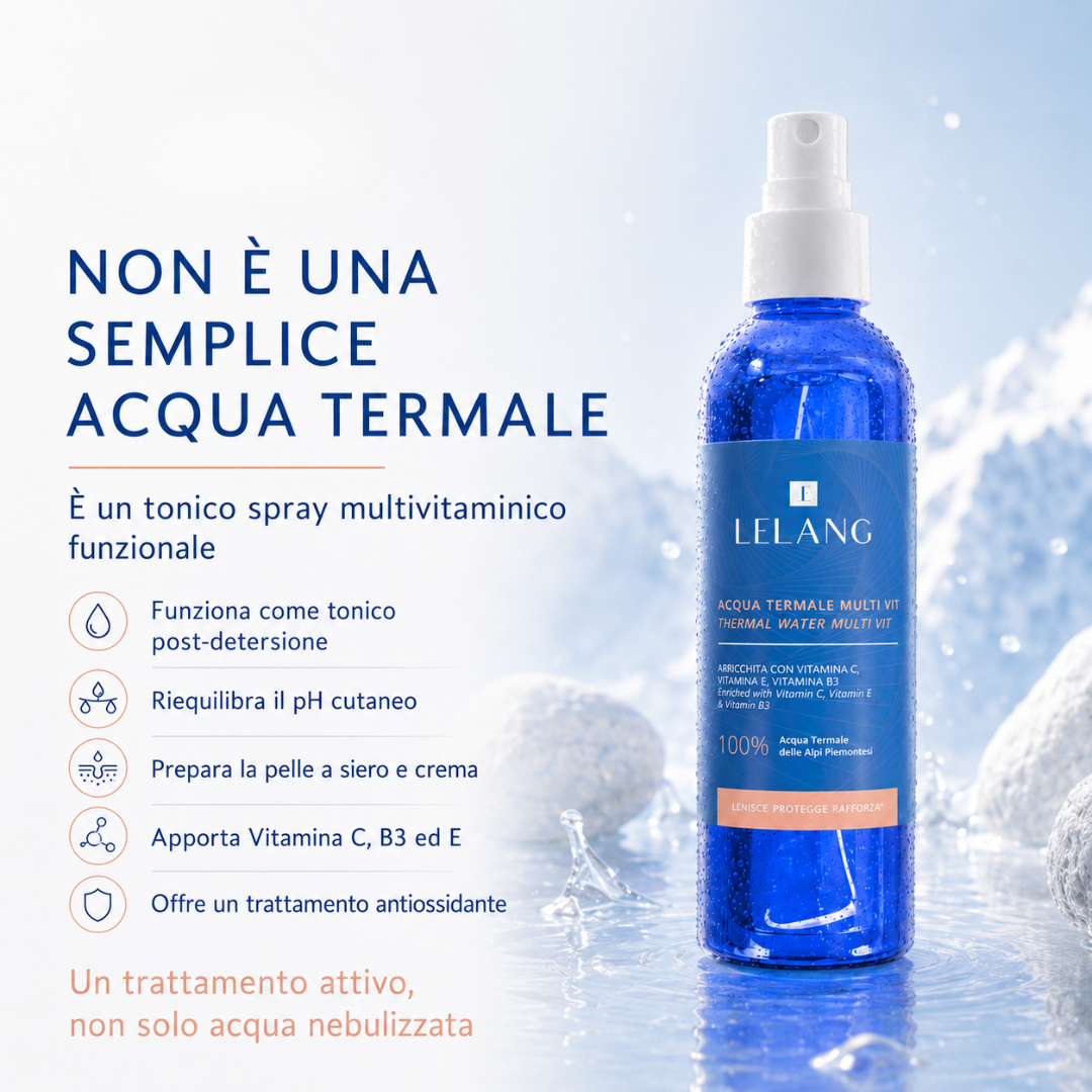 LeLang Acqua Termale Multi Vit – tonico spray multivitaminico funzionale con Vitamina C, B3 ed E: riequilibra il pH, prepara la pelle a siero e crema e offre un trattamento antiossidante
