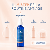 Acqua termale Lelang Pro Age Thermal Water, il secondo step della routine antiage: dopo la detersione e prima del siero antiage e della crema antiage, da usare anche come mist rimpolpante durante il giorno