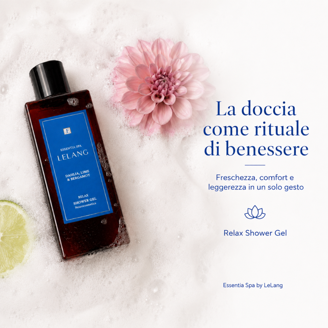 Gel doccia relax Lelang Essentia Spa, la doccia come rituale di benessere con freschezza, comfort e leggerezza in un solo gesto