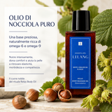 Olio da massaggio corpo Lelang Essentia Spa Relax Body Massage Oil con olio di nocciola puro, base preziosa ricca di omega-6 e omega-9 che nutre intensamente e dona alla pelle elasticità, morbidezza e compattezza