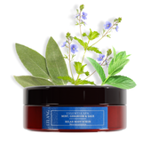 Vaso dello scrub corpo Lelang Essentia Spa Relax Body Scrub alla menta, geranio e salvia con foglie e fiori botanici degli ingredienti naturali