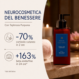 Crema corpo Lelang Essentia Spa Relax neurocosmetica del benessere con Tephrosia Purpurea che riduce il cortisolo cutaneo del 70% in 2 ore e aumenta le beta-endorfine del 163% in 24 ore