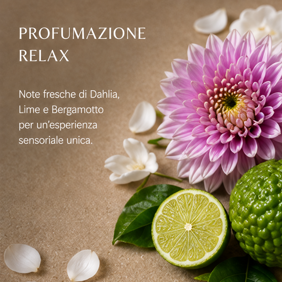 Profumazione relax della crema corpo Lelang Essentia Spa con note fresche di dahlia, lime e bergamotto per un'esperienza sensoriale unica