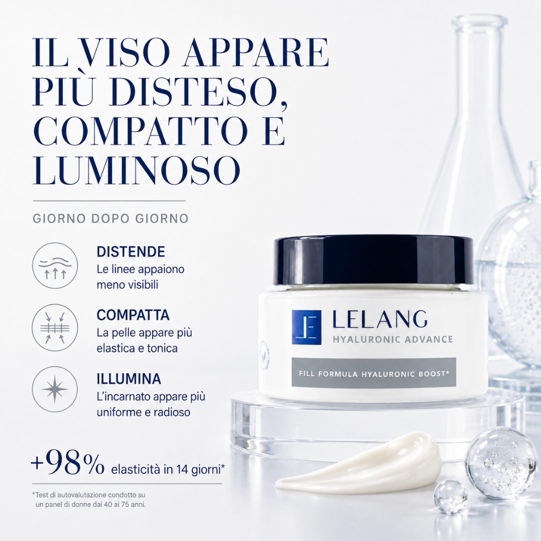 Crema viso Lelang Hyaluronic Advance per un viso più disteso, compatto e luminoso con +98% di elasticità in 14 giorni