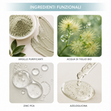 Ingredienti funzionali della maschera LeLang SkinPure Rebalance – argille purificanti, acqua di tiglio bio, zinc PCA e azeloglicina