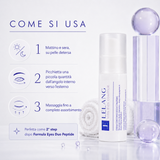 Come si usa la crema contorno occhi Lelang Vitis Eyes Contour: mattino e sera su pelle detersa, picchiettare una piccola quantità dall'angolo interno verso l'esterno e massaggiare fino a completo assorbimento, perfetta come 2° step dopo Formula Eyes Duo Peptide