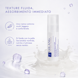 Crema contorno occhi Lelang Vitis Eyes Contour dalla texture fluida ad assorbimento immediato, leggera e confortevole che si fonde con la pelle lasciandola morbida, nutrita e luminosa senza residui